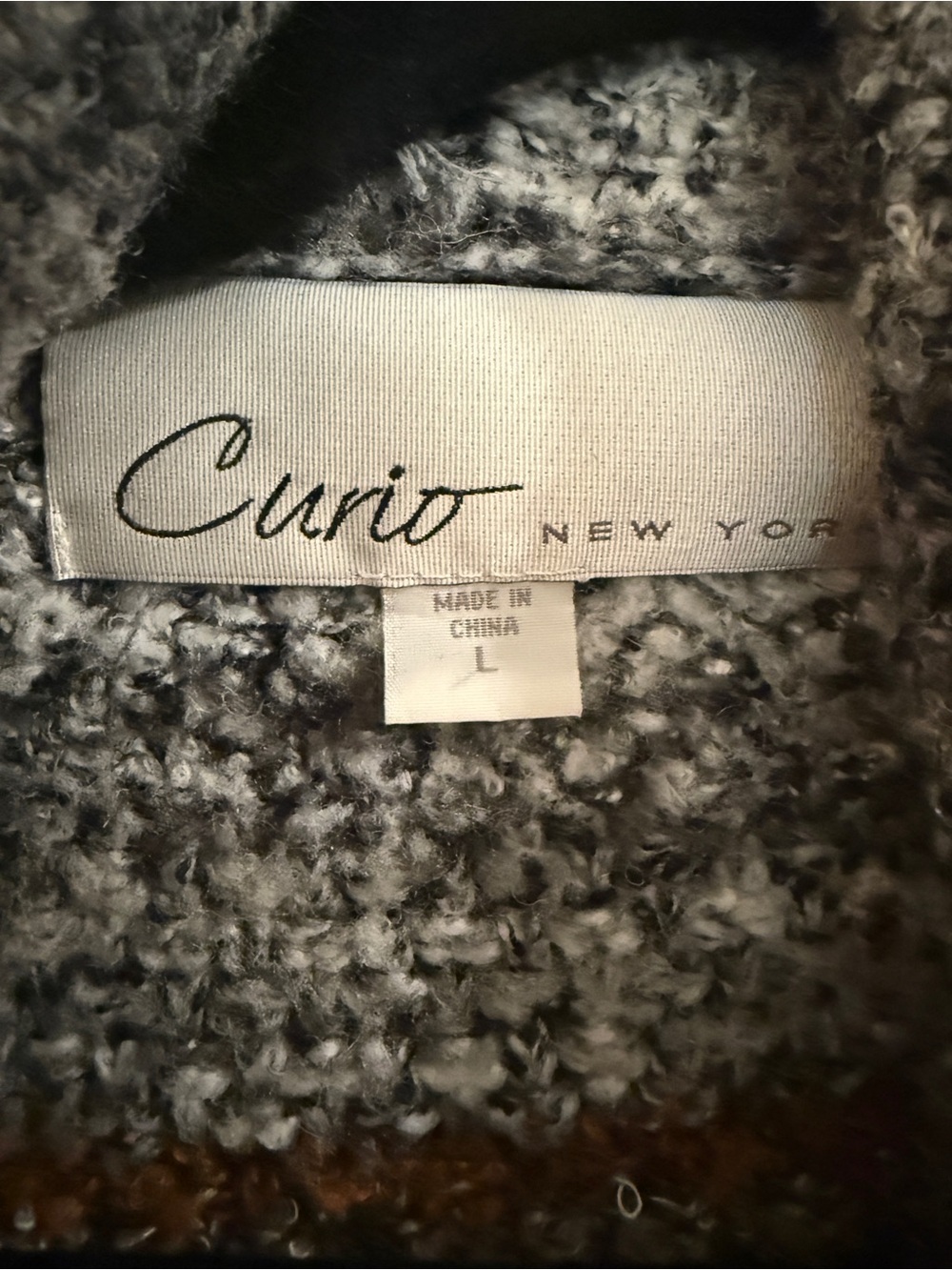 Open-Front Gray and Rust Patterned Women's Cardigan Sweater - Picture 2 of 5